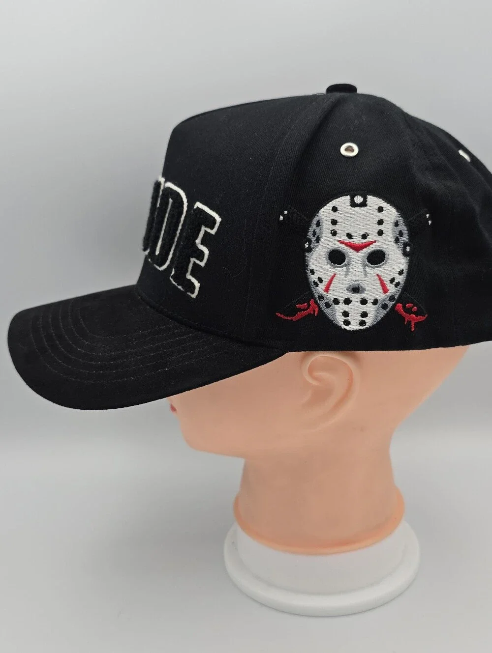 Pandemonium Clothing Mr Voorhees Jason Mask Chenille Logo Suede Bill Adjus. Hat